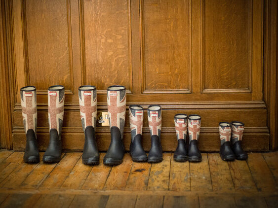 Various Sizes Of Wellington Boots With Union Jacks