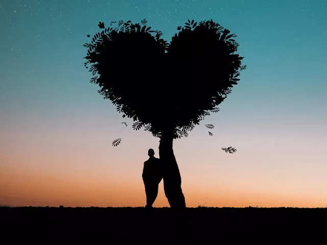 دل کے سائز کے درخت کے نیچے تنہا کھڑا ہونا