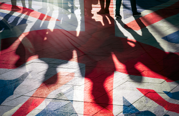 Union Jack Over People Walking