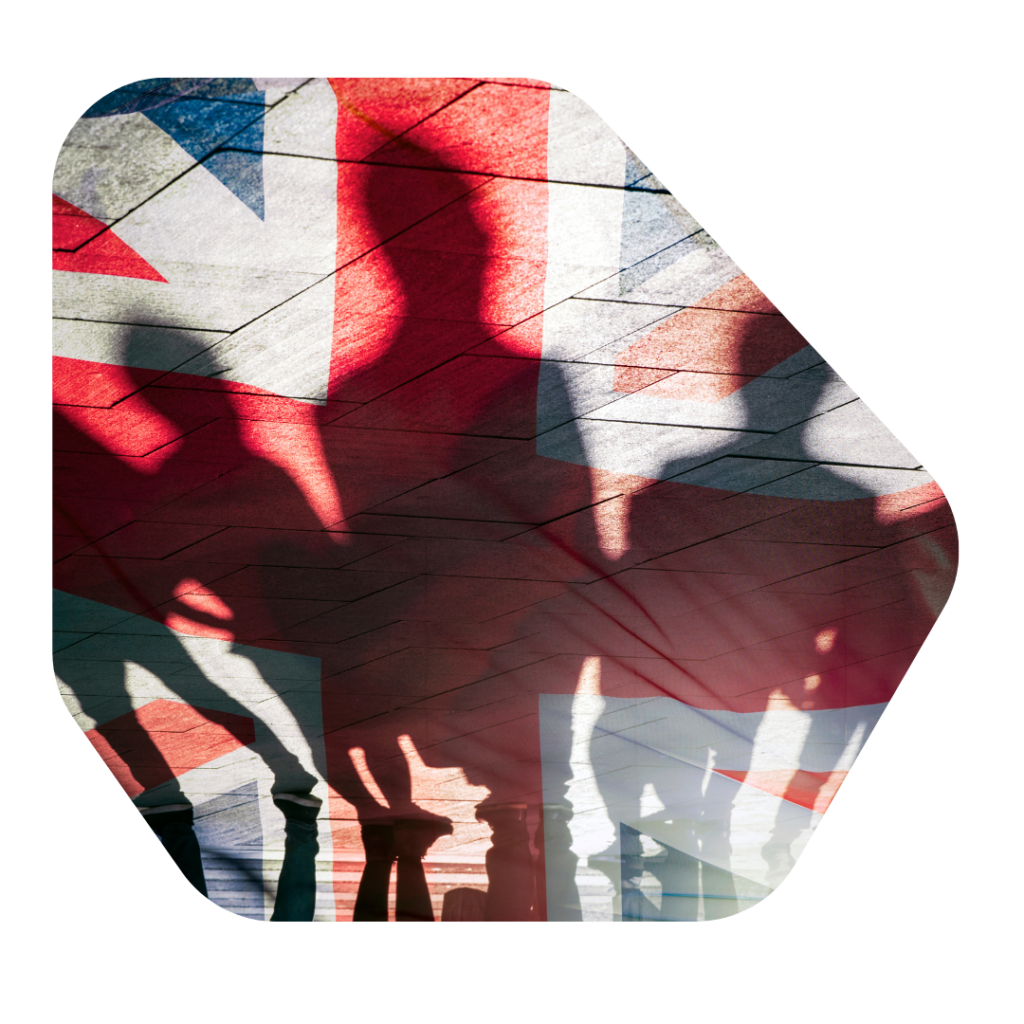 British Citizenship Solicitors - peoples shadow on a union jack flag