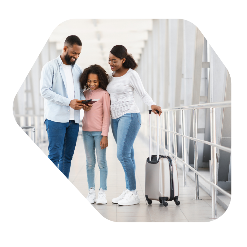 Parents with daughter at the airport. Parent of a Child Visa UK Application