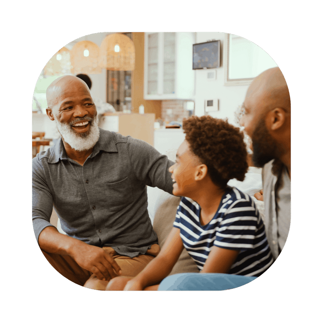 Grandfather, Father and Son smiling. Private Life Visa UK