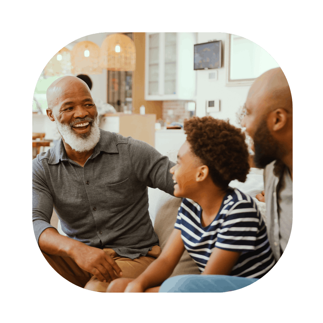 Grandfather, Father and Son smiling. Private Life Visa UK