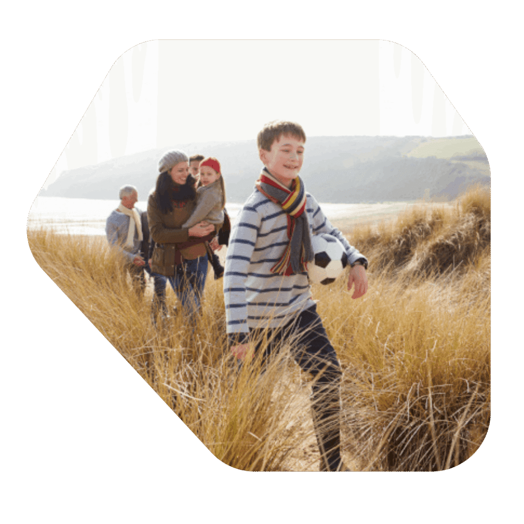 Family near the beach. Private Life Application UK