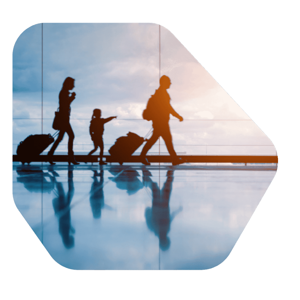 Family with suitcases