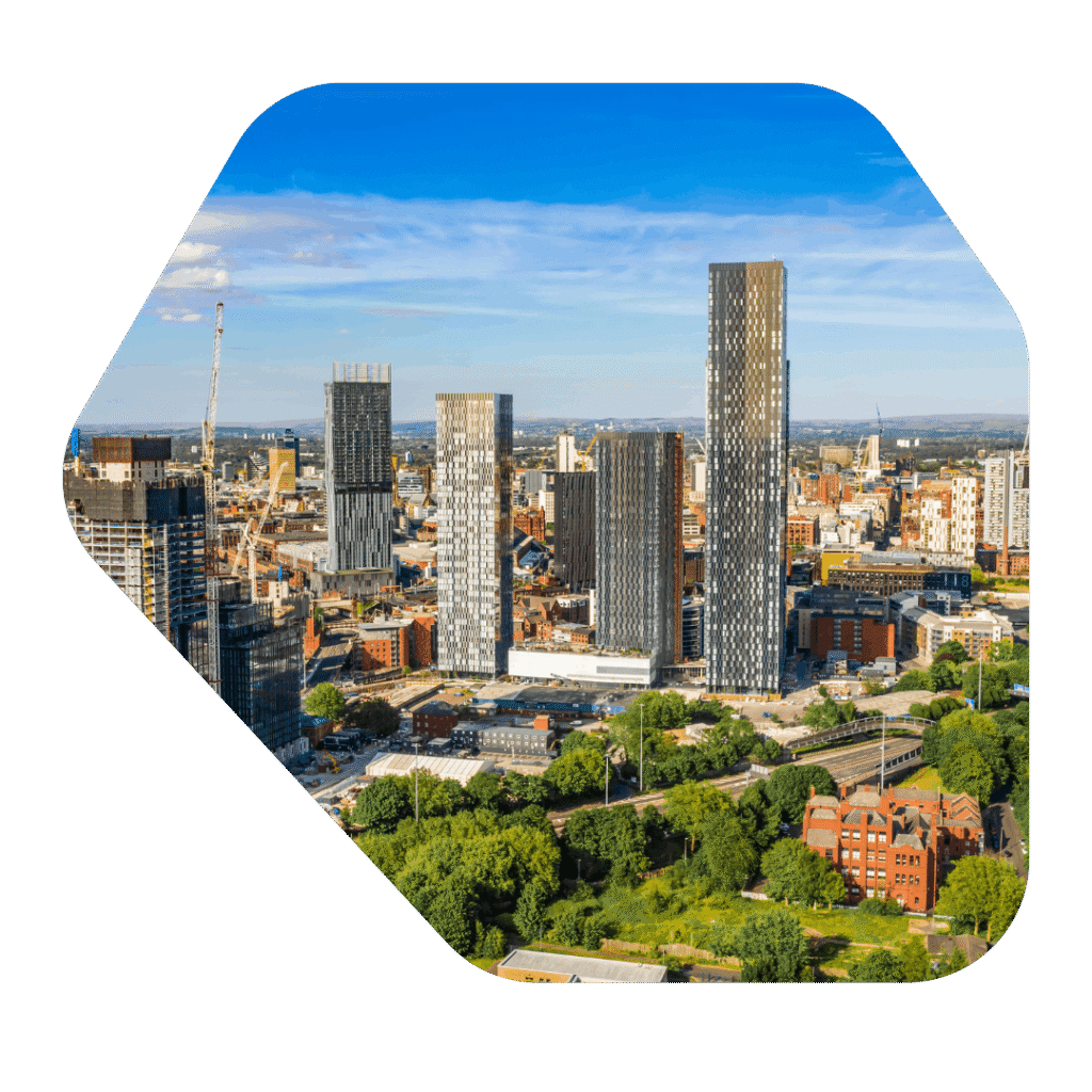 Vue de la ville et des gratte-ciel de Manchester. Avocat en immigration à Manchester